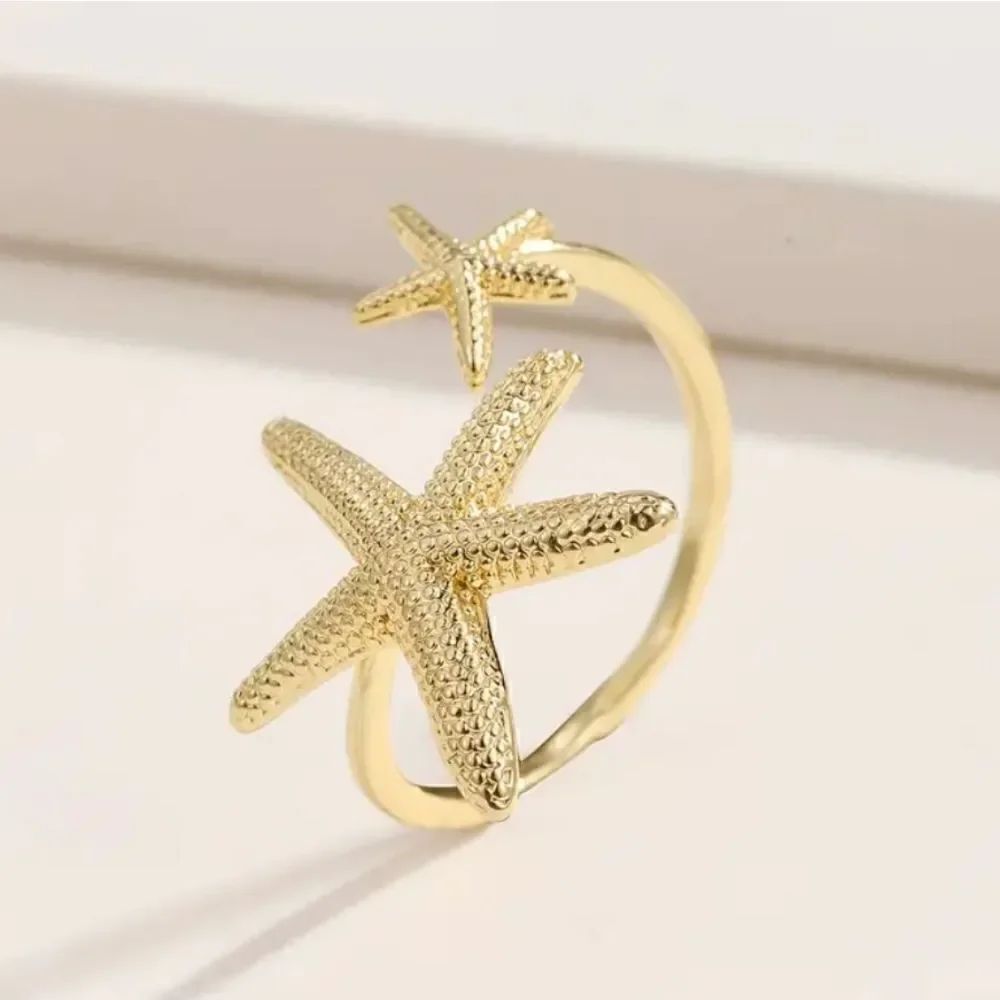 Starfish cuff ring gold tone
